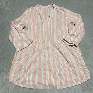 Soft Surroundings Top Womens Large Pink Striped Shirt Tunic V Neck